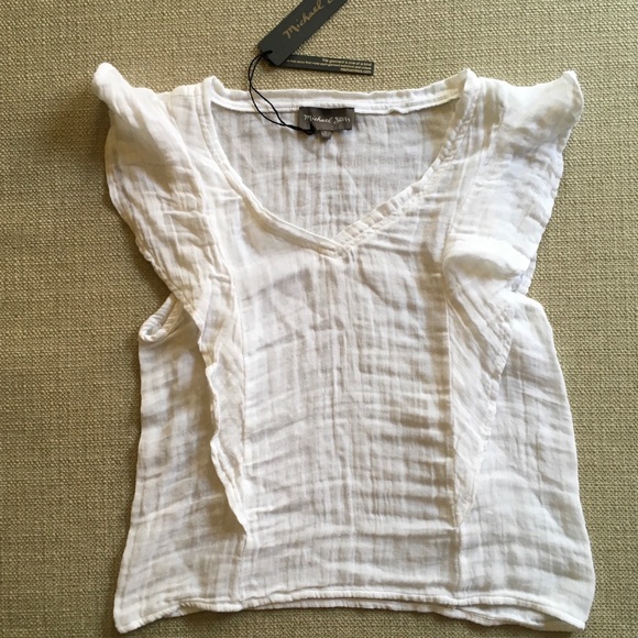 Michael Stars Tops - Michael Stars White ruffle sleeveless top v-neck